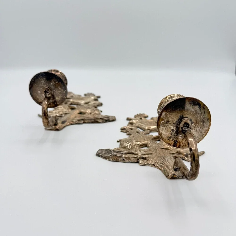 Vintage Silver-Tone Bird & Nest Wall Candle Sconces — Pair, Made in India
